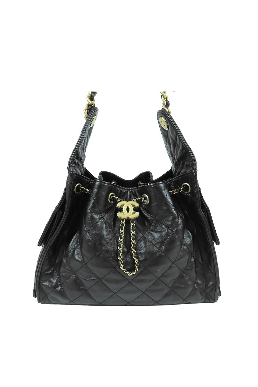 Chanel 25 Black Gold Calfskin Small Chain Shoulder Bag
